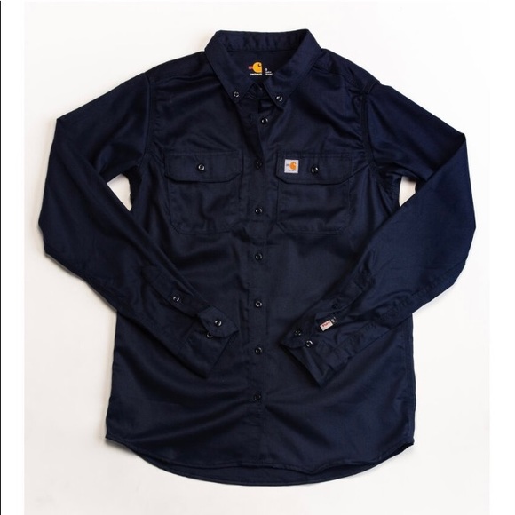 New Carhartt Womens Navy Blue Button Up Work Shirt - Picture 14 of 16